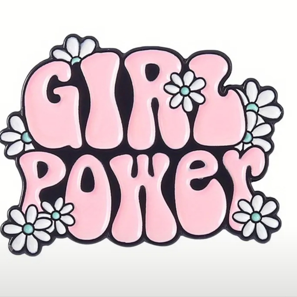 Pink 'Girl Power' Enamel Pin with‎ Flowers
